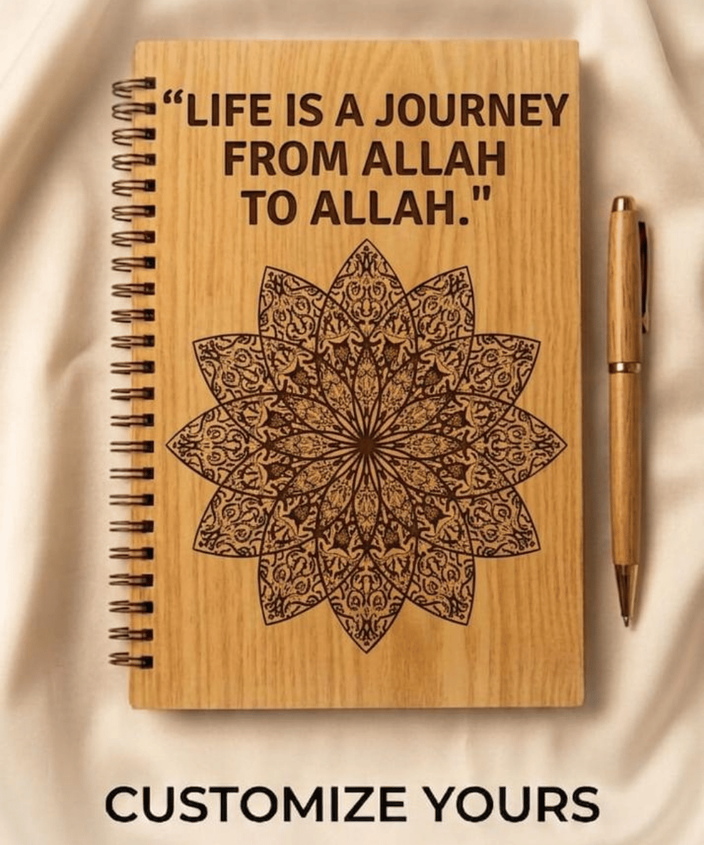 Custom Islamic Art Engraved Wooden Notebook