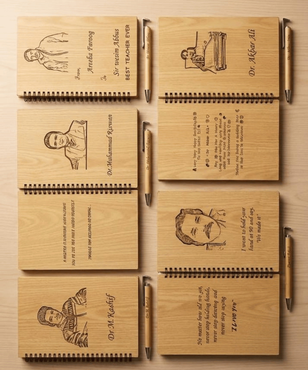 Custom Portrait Engraved Wooden Spiral Notebook